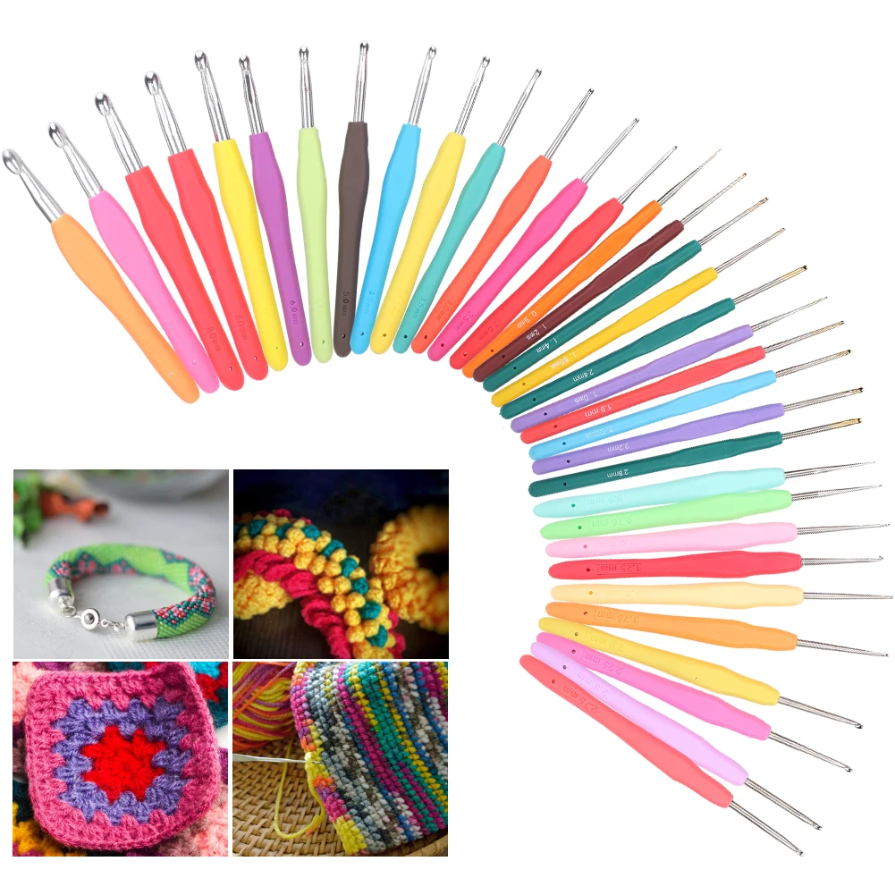 33Pcs Crochet Hook Set Aluminum Crochet Needle TPR Soft Handle Sweater Knitting Tools