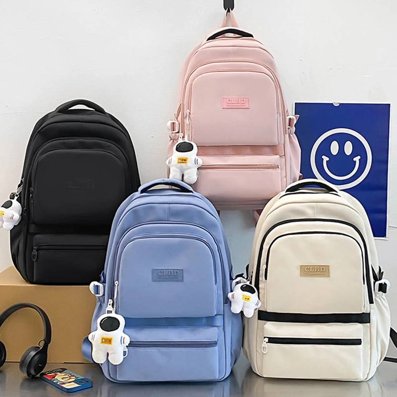 Korean Backpack Schoolbag for Teenage Girl Book Knapsack Women's Backpack Solid Color Female Multi-pocket Rucksack Cute Mochila