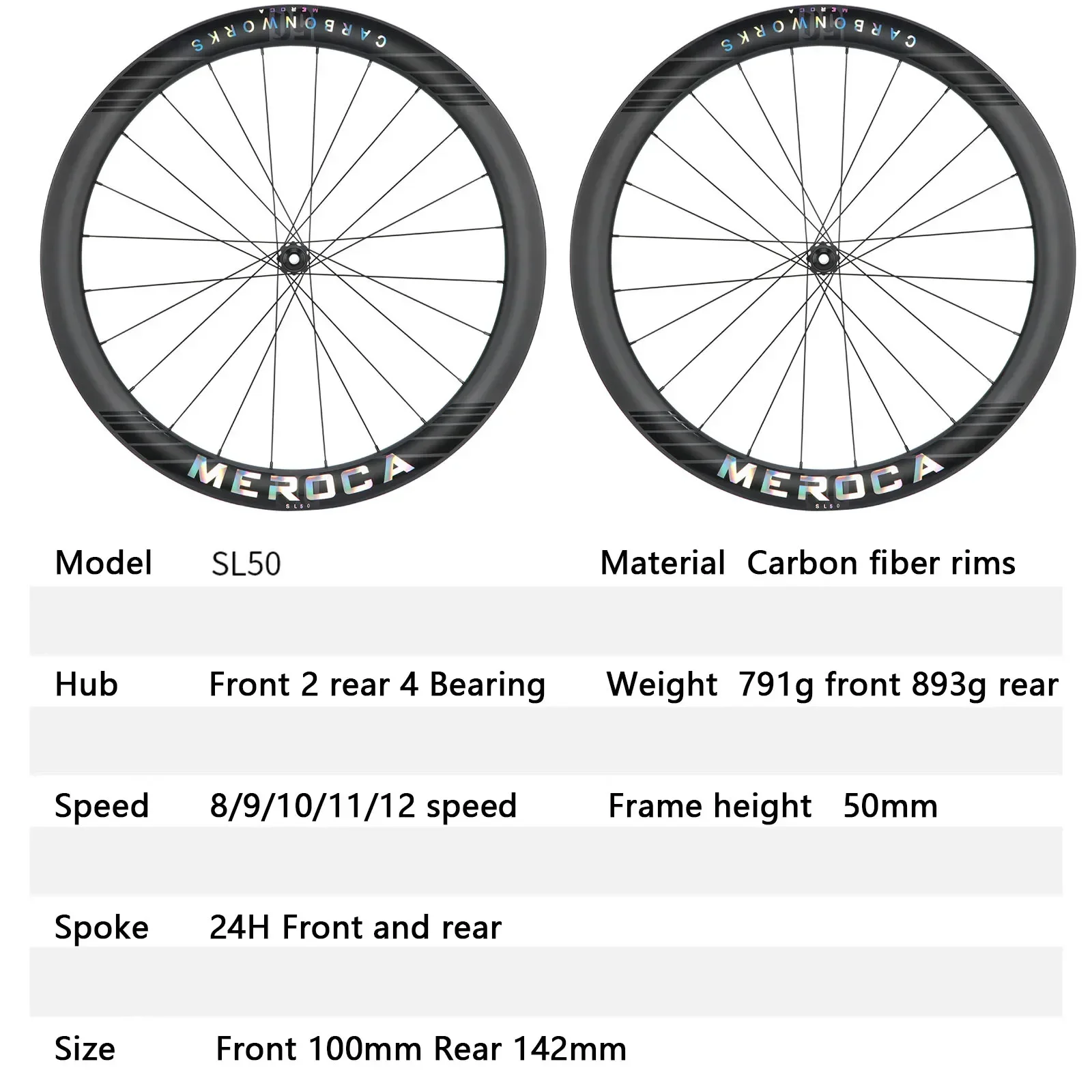 Carbon Fiber Road Bike Wheels 50mm Ultralight Tubeless Clincher Tire Center Lock HG Wheelset for Racing Bicycle Wheel Set