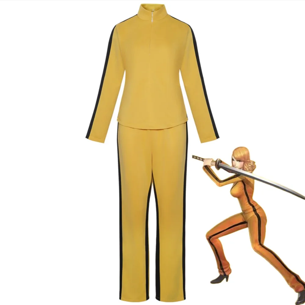 Movie Kill Bill Cosplay Costume The Same Style Yellow Jacket Trousers and Shorts Set for A Simple Sportswear Party Outfit