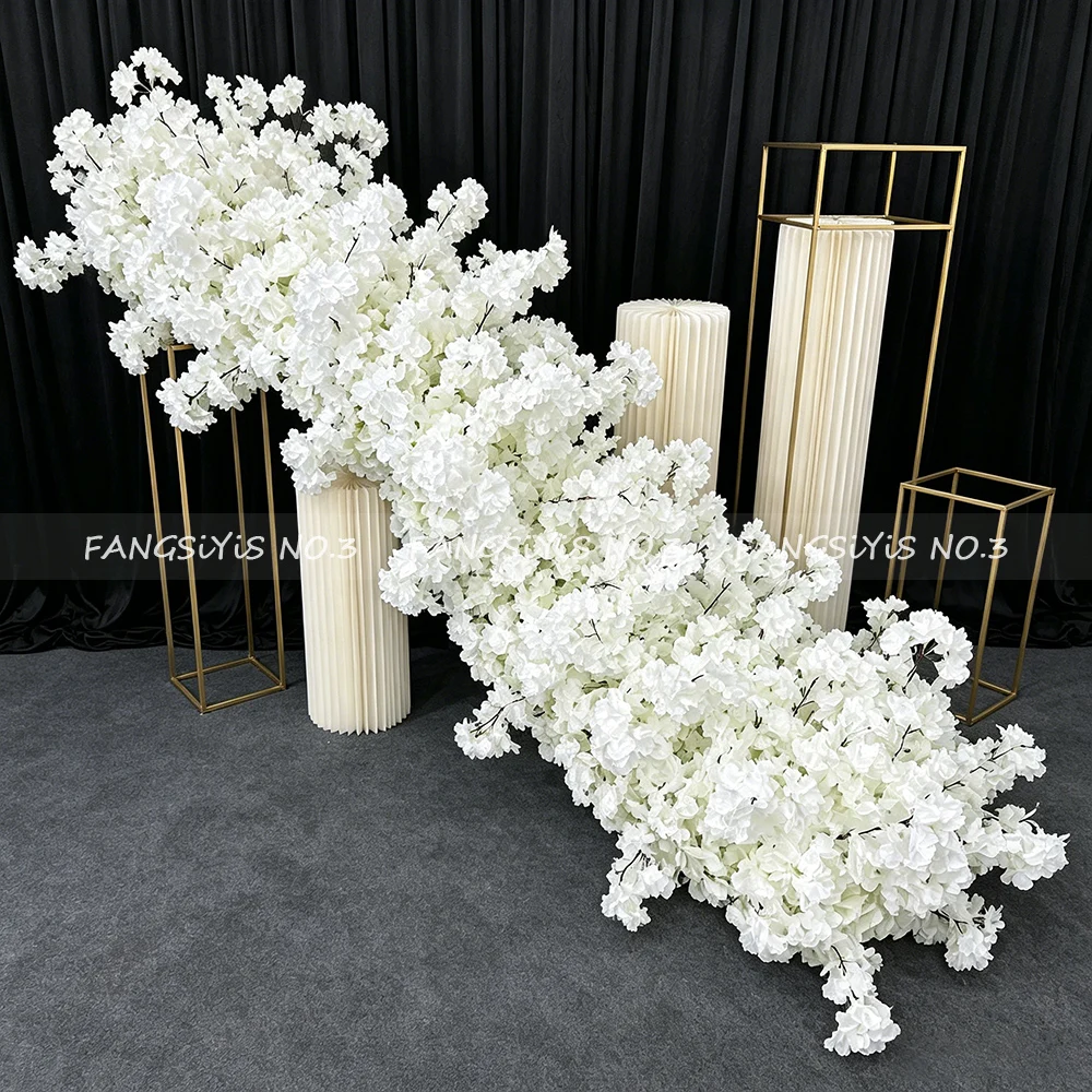 Luxury 1M/2M White Rose Artificial Flower Row Wedding Table Centerpiece Flowers Backdrop Wall Arches Decor Party Stage Floral