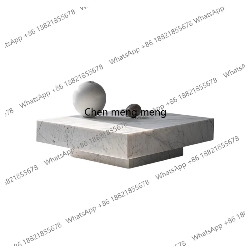 Natural medium white marble square table Italian minimalist living room suspended rectangular coffee table