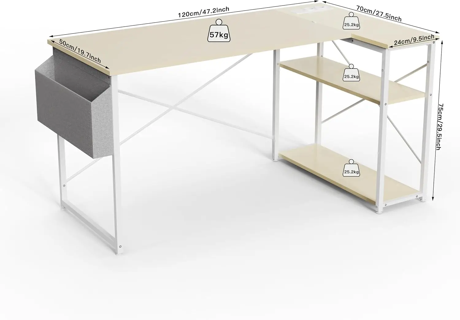 Mesa Em Forma De L Computador Com Tomadas De Energia, Mesa De Canto Pequeno De Jogos Com Prateleiras Reversíveis, Estudo E Escrita