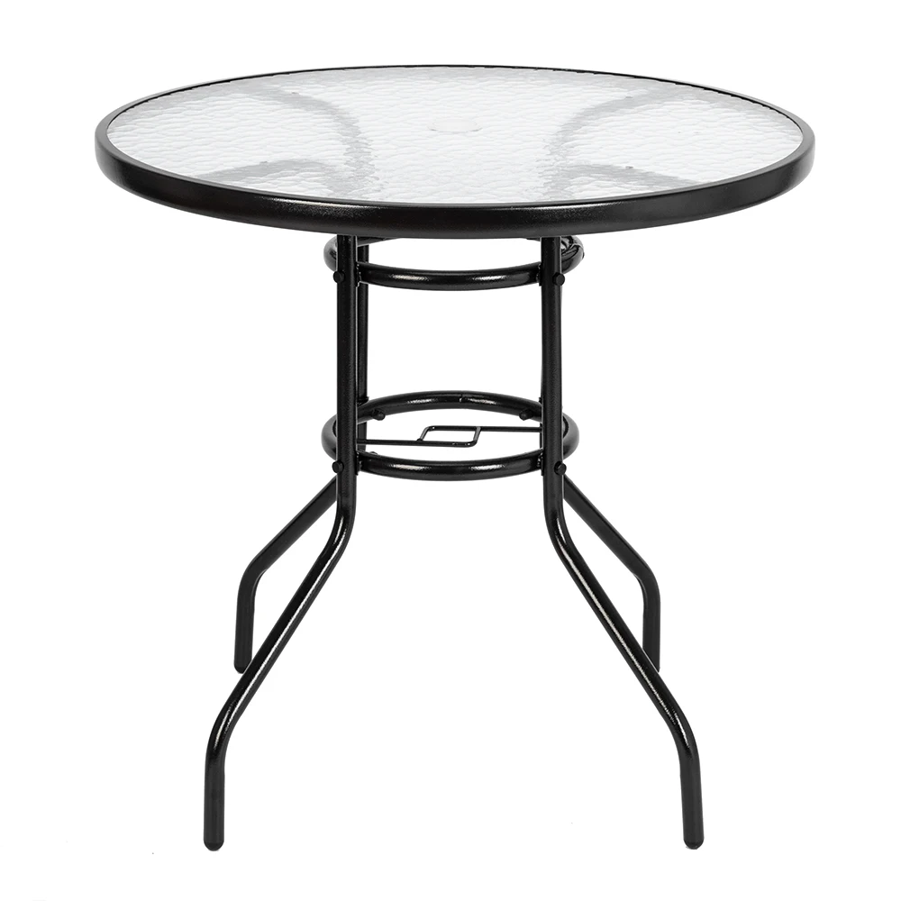 

Outdoor Dining Table Round Toughened Glass Table Yard Garden Glass Table