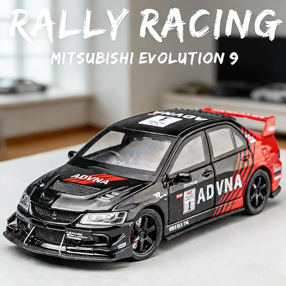 1:32 Alloy Mitsubishi EVO Toys Model Cars Wheels Turned Miniature Supercar with Pull Back Light Music Vehicle Toddler Kids Gifts
