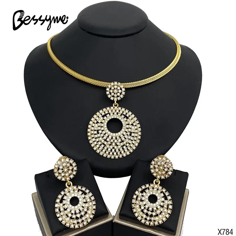 

New Women Big Pendant Necklace And Earrings Set Luxury Design 18K Gold Plated Dubai Jewelry Wedding Party Gift