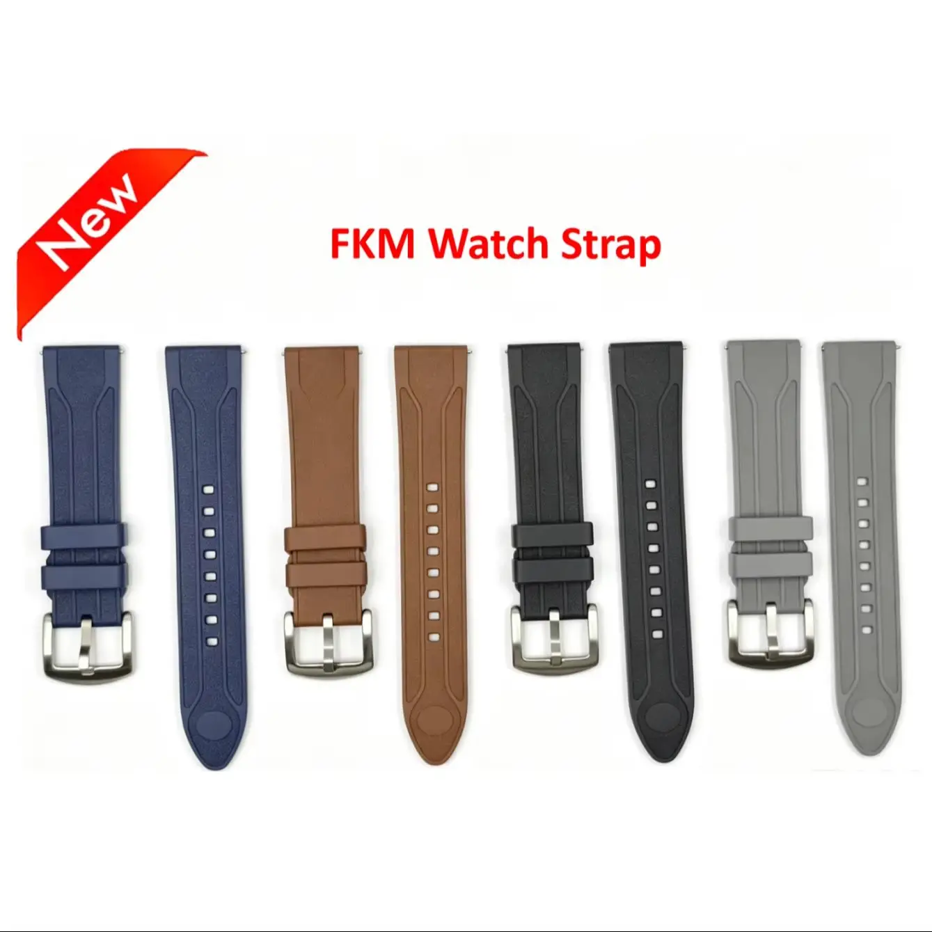 New FKM Rubber Watch Band for Smart Watch 22mm 24mm Quick Release Business Sport Waterproof Sweat-proof Smart Watch Strap