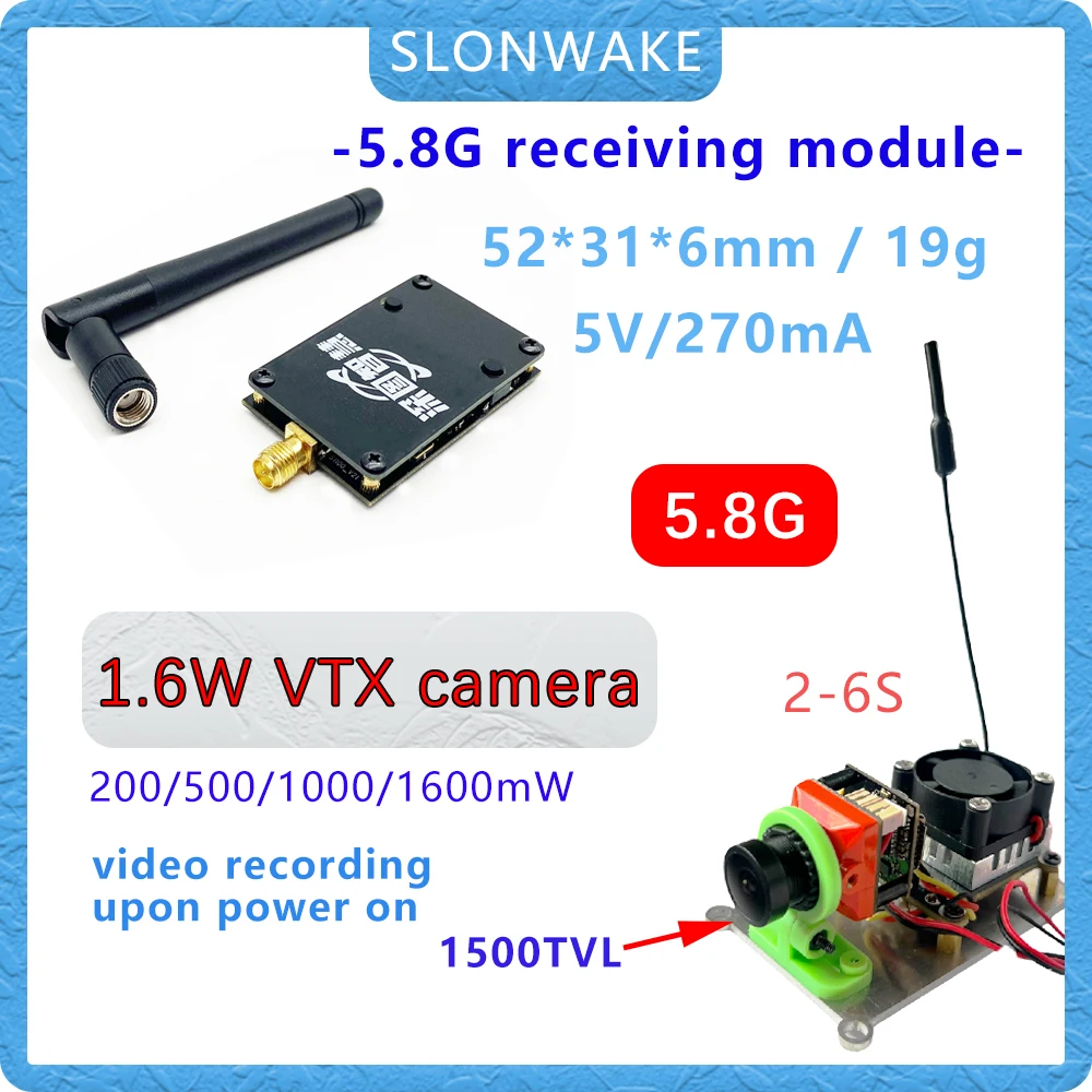 

SLONWAKE FPV 5,8G 1600 МВт vtx cemera 1500tvl приемный модуль 19 г 5 В/270 мА камера фристайл дрон модель квадрокоптера