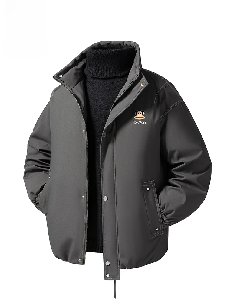 

PaulFrank Monkey Loose Fit Thiened Casual Cotton Jaet Men's Winter Warm Stand Collar Polyester Fiber Long Sve Coat