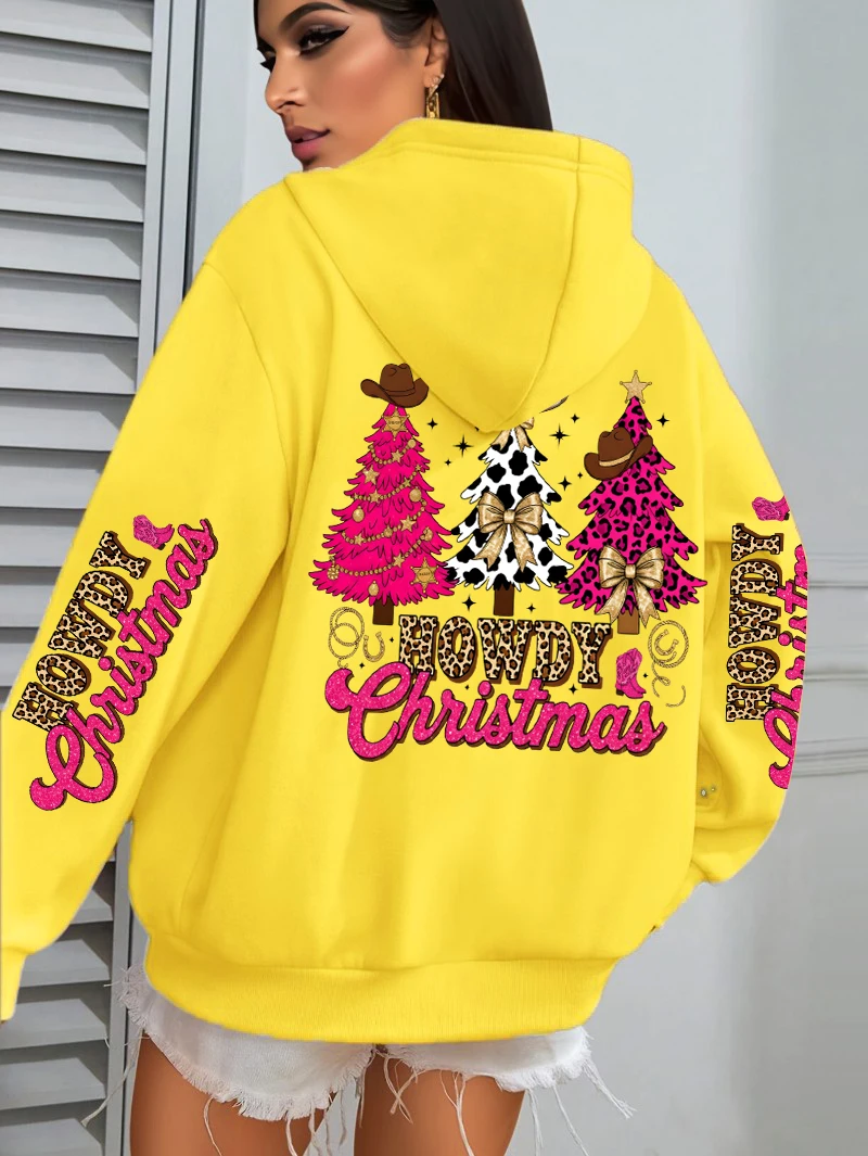 메리 크리스마스 하우디 트리 디자인 후드티 여성 가을 루즈핏 후디 포켓 플리스 Y2K 여성 의류 캐주얼 올매치 스트리트웨어