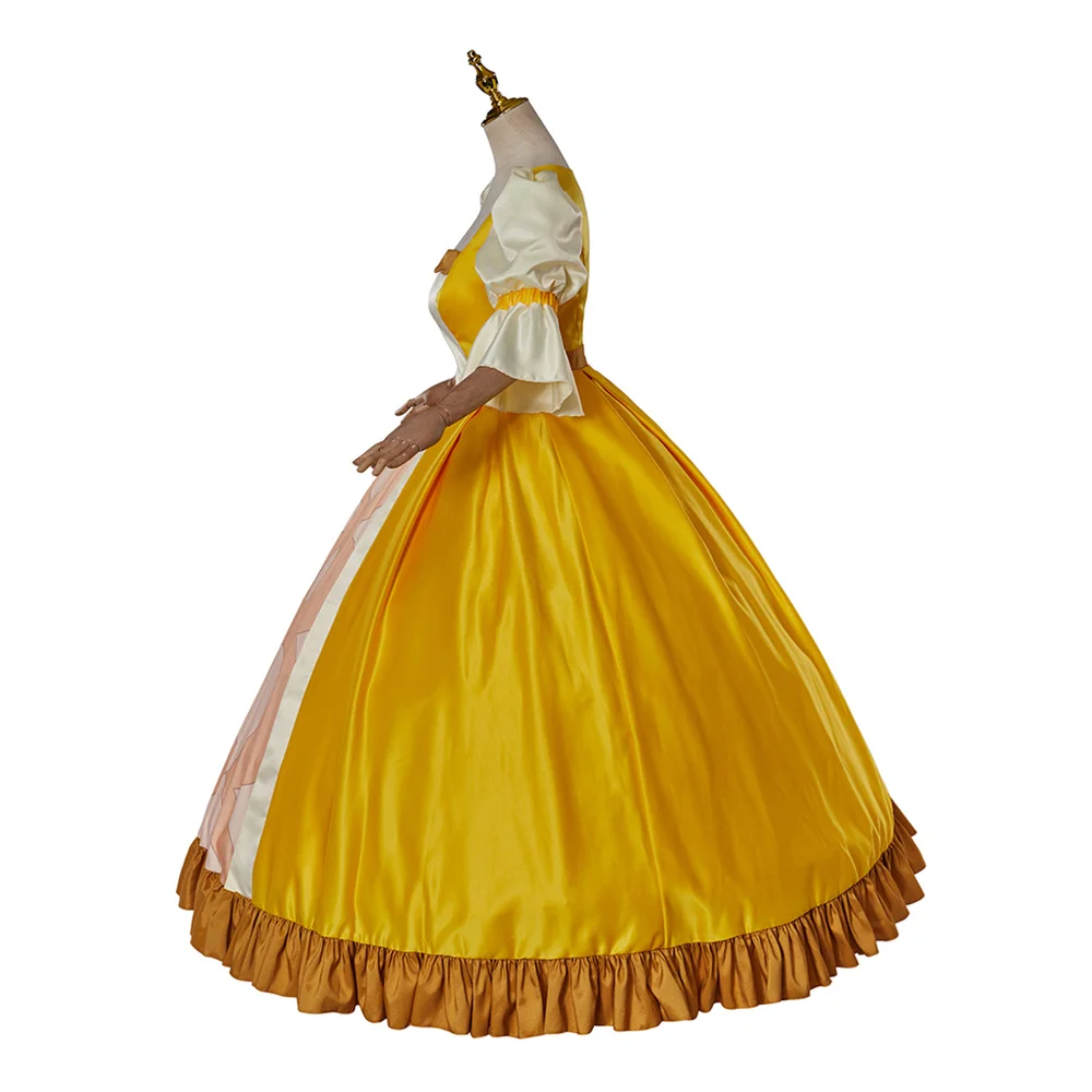 كريستين سانشيز أزياء تنكرية للنساء فستان الأميرة الأصفر روكوكو كوين ماري أنطوانيت ثوب الكرة