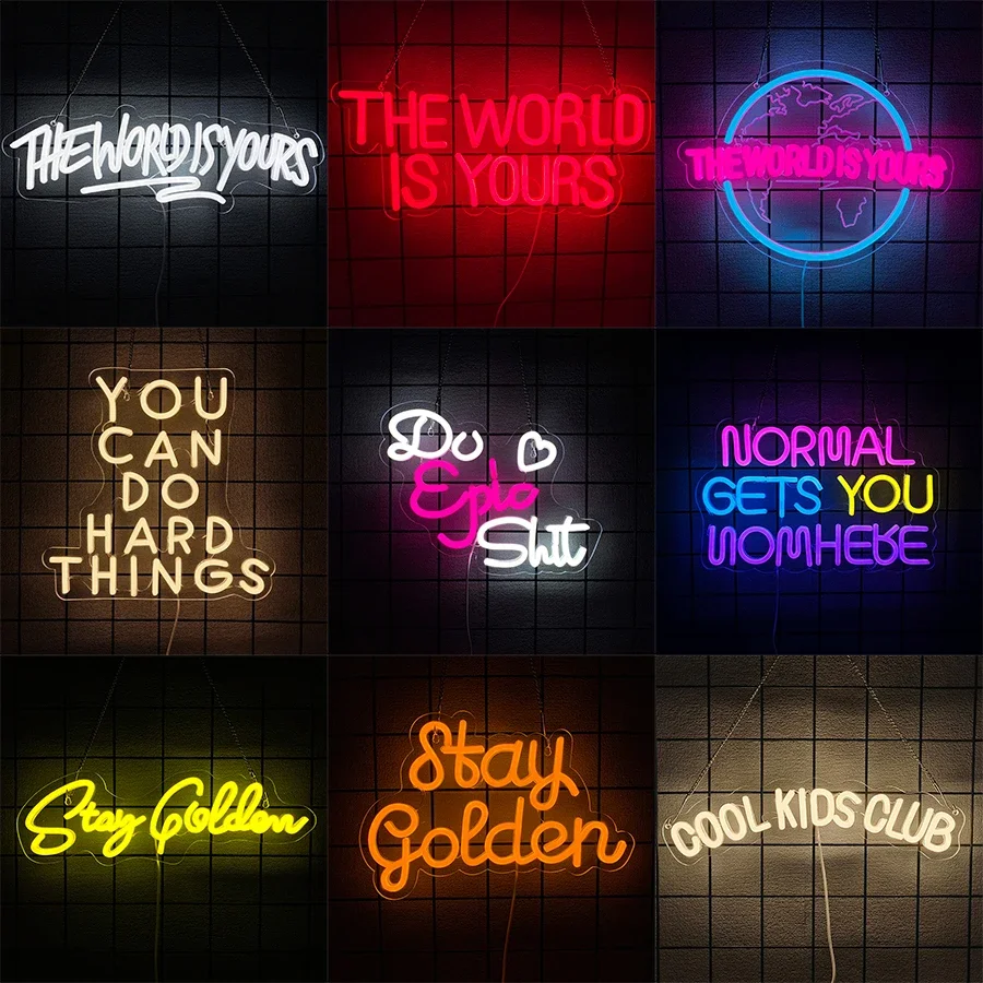 for Wall the Golden LED World Home Is Man Birthday Yours Neon Sign Decor Stay Light Cave Game Room Novelty Lighting（new） Lights