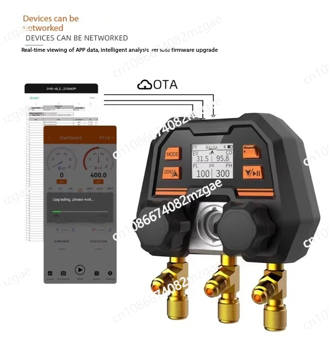 Bluetooth Wireless APP Digital Fluorine Adding Meter Automotive Air Conditioning Refrigerant Pressure Gauge