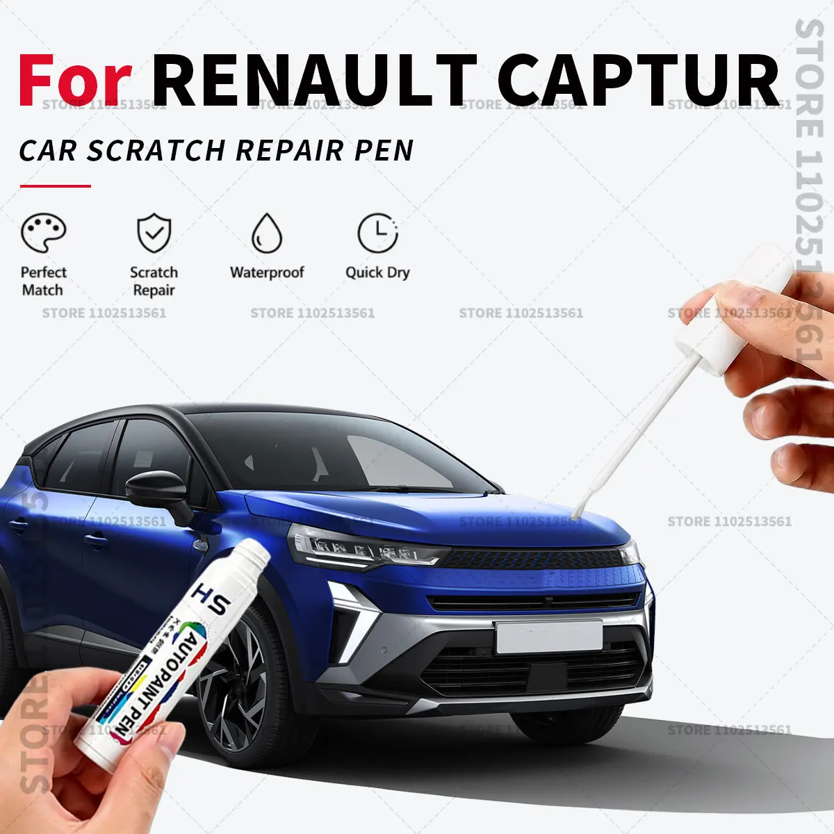 Car Touch Up Paint Pen Quick Repair Scratch Remover Auto Paint Brush Easy Application For RENAULT CAPTUR Blue White Black Red
