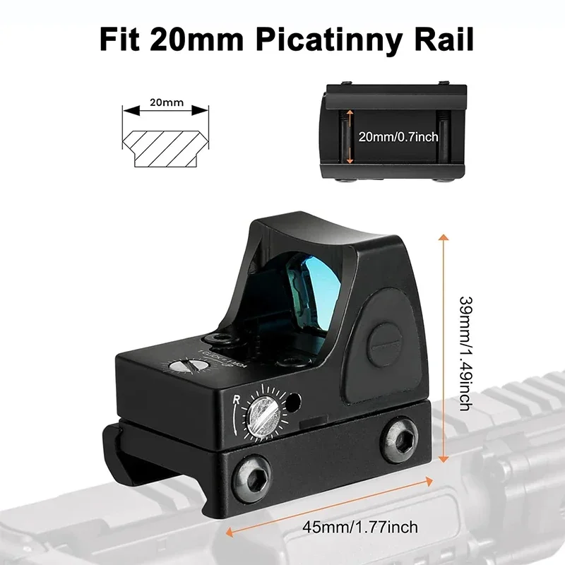 Compact Mini Reflex Red Dot Sight, Adjustable Brightness, 20mm Rail Mount, Aluminum Alloy, Model Decor Accessory for Outdoor Gam