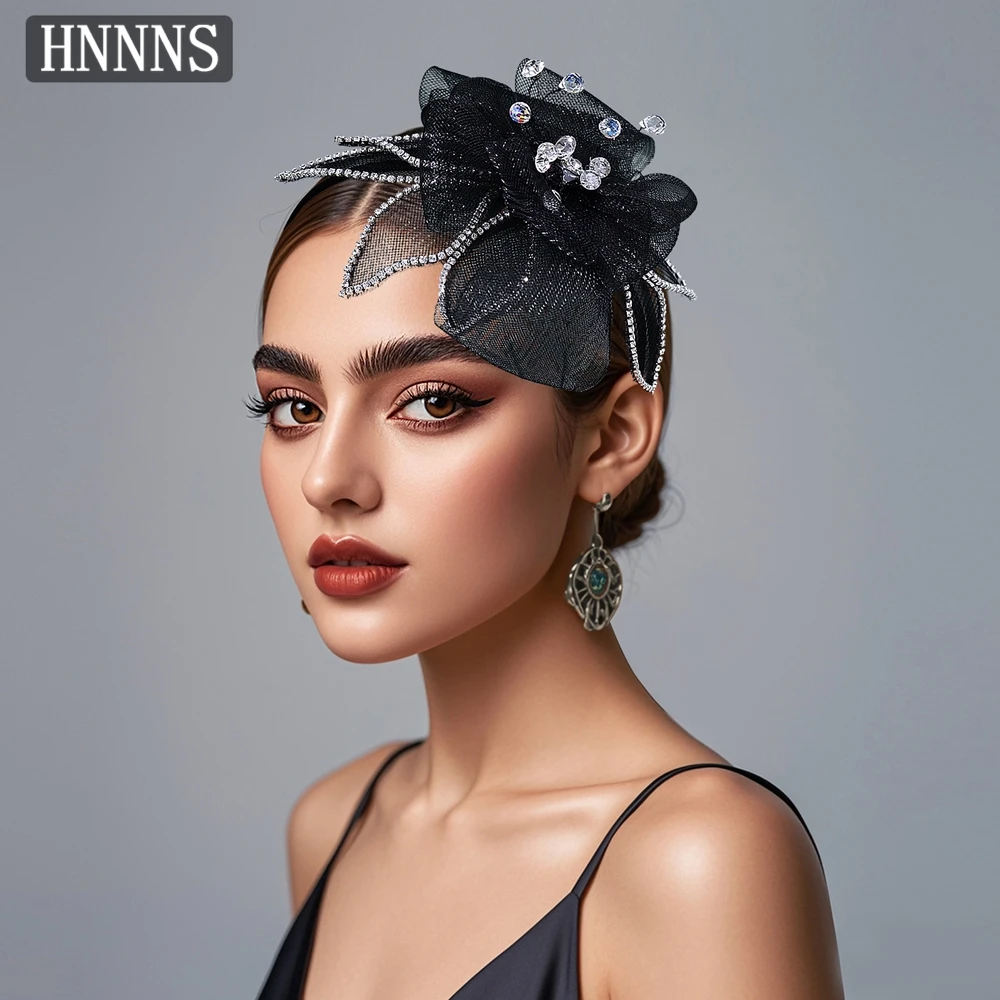 

HNNNS Elegant Black Color Mesh Flower Headband Women Party Prom Headpieces Hair Accessories Handmade Headdress For Banquet A121