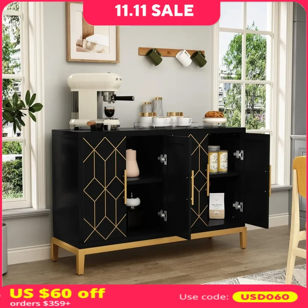 

Shoe Rack with 4 Doors&Shelves, Carved Decorative Accent Storage Cabinet, Modern Credenza Sideboard Cabinet, Shoe Rack