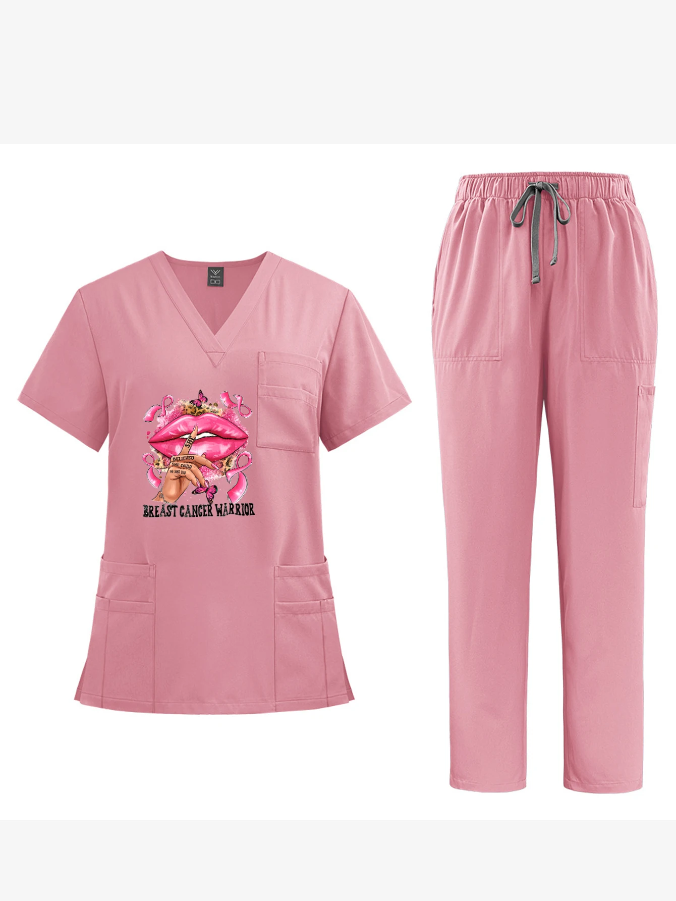 Op maat gemaakte medische verpleegstersset met V-hals en korte mouwen, unisex overall, ademend, kreukbestendig, desinfectiebestendig werk