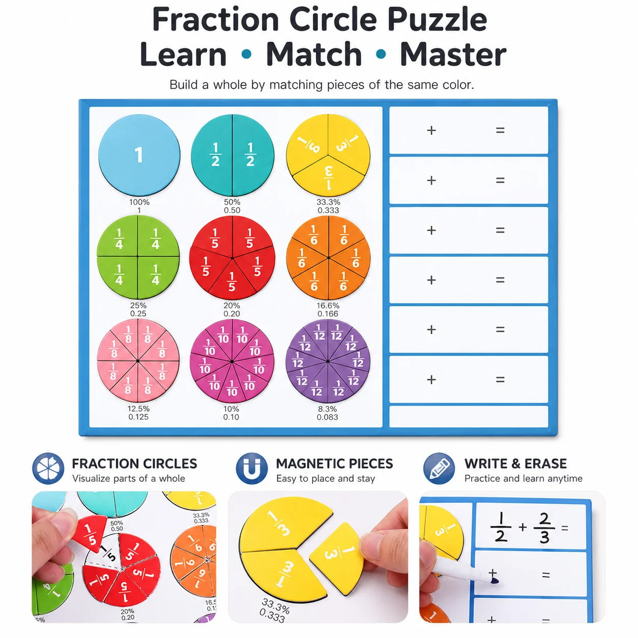 Children's math educational toys, fractions, arithmetic learning, book style, Montessori early learning