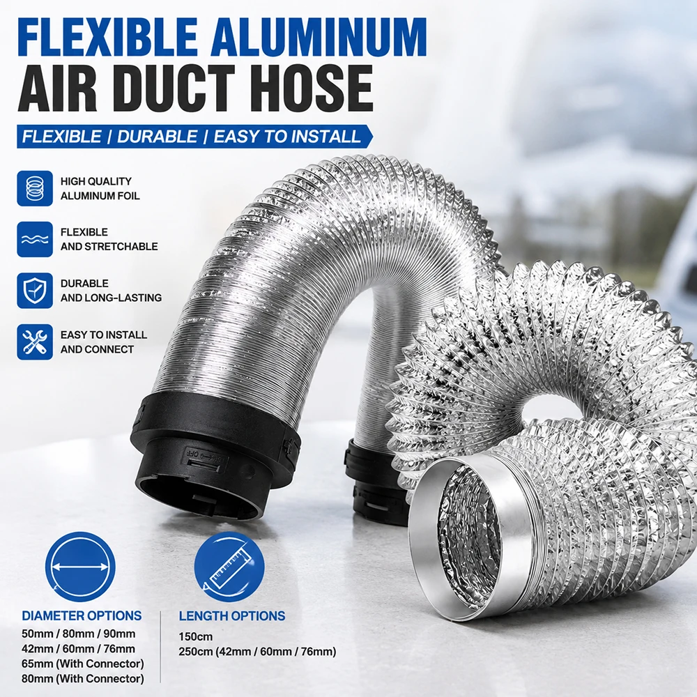 Flexibler Aluminiumfolien-Luftkanal für Parkheizungsbelüftung 42/50/60/65/76/80/90mm Durchmesser 150/250cm Länge – Detail 1