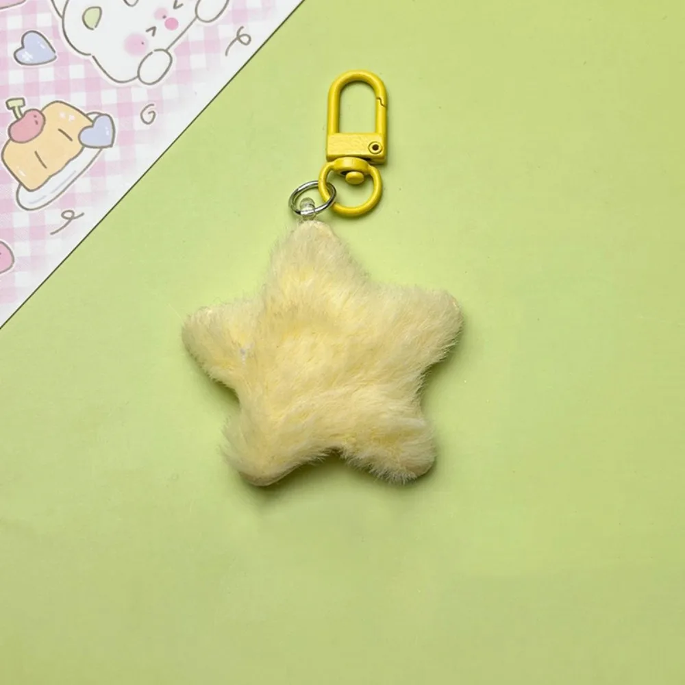 Fluffy Fur Multicolour Star Key Ring Pom Pom Starfish Stars Keyring Pentagram Soft Stars Backpack Pendant Children
