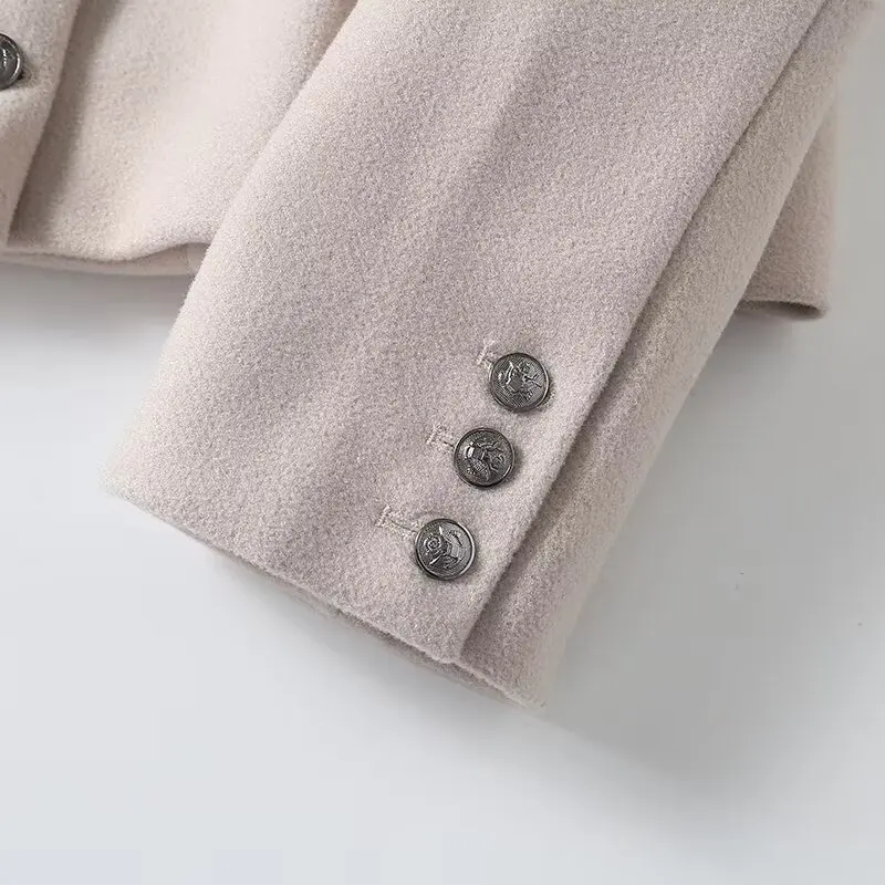 Withered Fashion Women's Winter Coat Women Tops British Shoulder Badge Decorative Wool Jacket