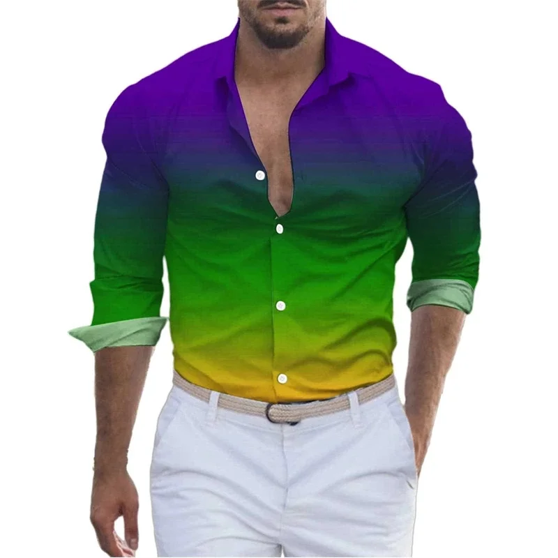 Men's Casual Shirt 3D Print Colorful Pattern Casual Long Sleeve Shirt Unisex Streetwear Fashion Spring Autumn Y2k Men Clothing