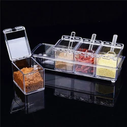 Kitchen Spice Pot 4 Transparent Seasoning Boxes, Storage Containers Seasoning Cans Acrylic Seasoning Boxes With Lids And Spoons