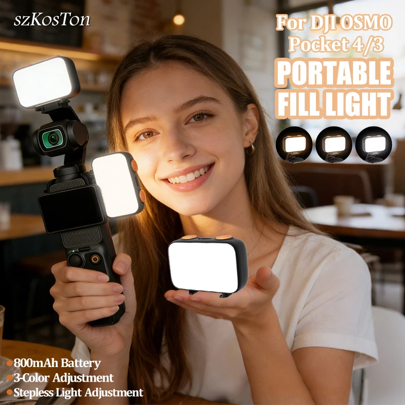 Mini Luz LED para Vídeo para DJI Osmo Pocket 4 3 para Vlogging Ao Vivo Acessório de Câmera Recarregável de 800mah