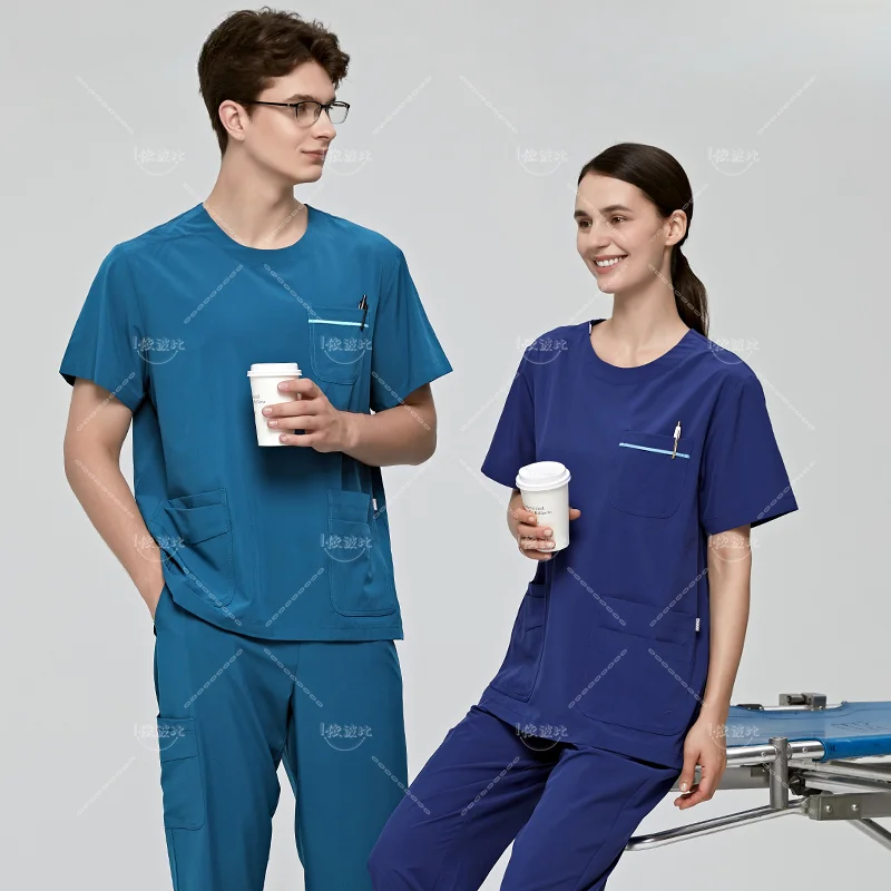 

Scrubs Set with Spandex Hospital Work Nursing Uniform Quality Stretch Fabric surgical Suit Unisex Nurse Dental Clothing