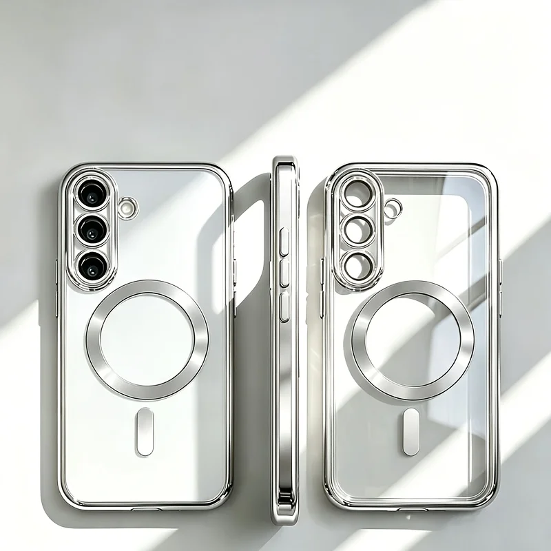 Transparent Plating Magnetic Wireless Charge Case for Samsung Galaxy S26 S25 S22 S21 Ultra Plus S24 S23 FE Lens Protection Cover view 3