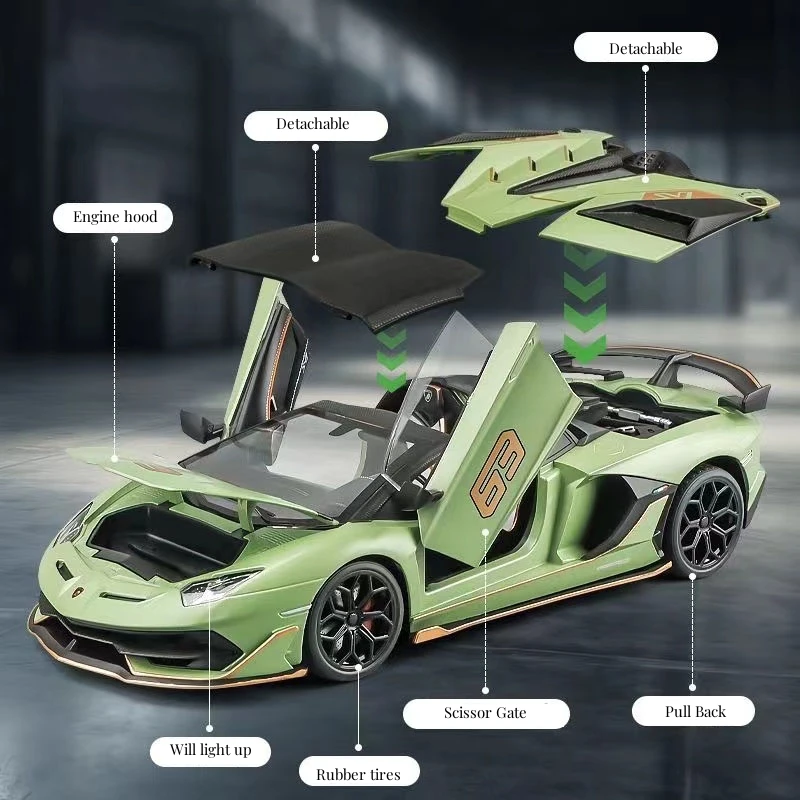 1:18 Scale Model Car Aventador SVJ Alloy Sportscar Metal Diecast Model Vehicles Simulated Sound&Light Children Birthday Toy Gift