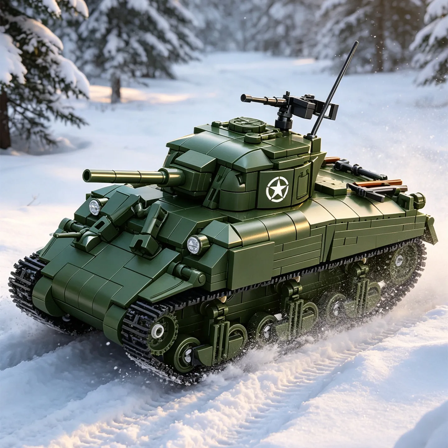 Lego Compatible Military Tank - บล็อกตัวต่อทหาร: ของเล่นประกอบบล็อกตัวต่อรถถังขนาดกลาง U.S. Army Sherman 75—รถหุ้มเกราะแบบตีนตะขาบ