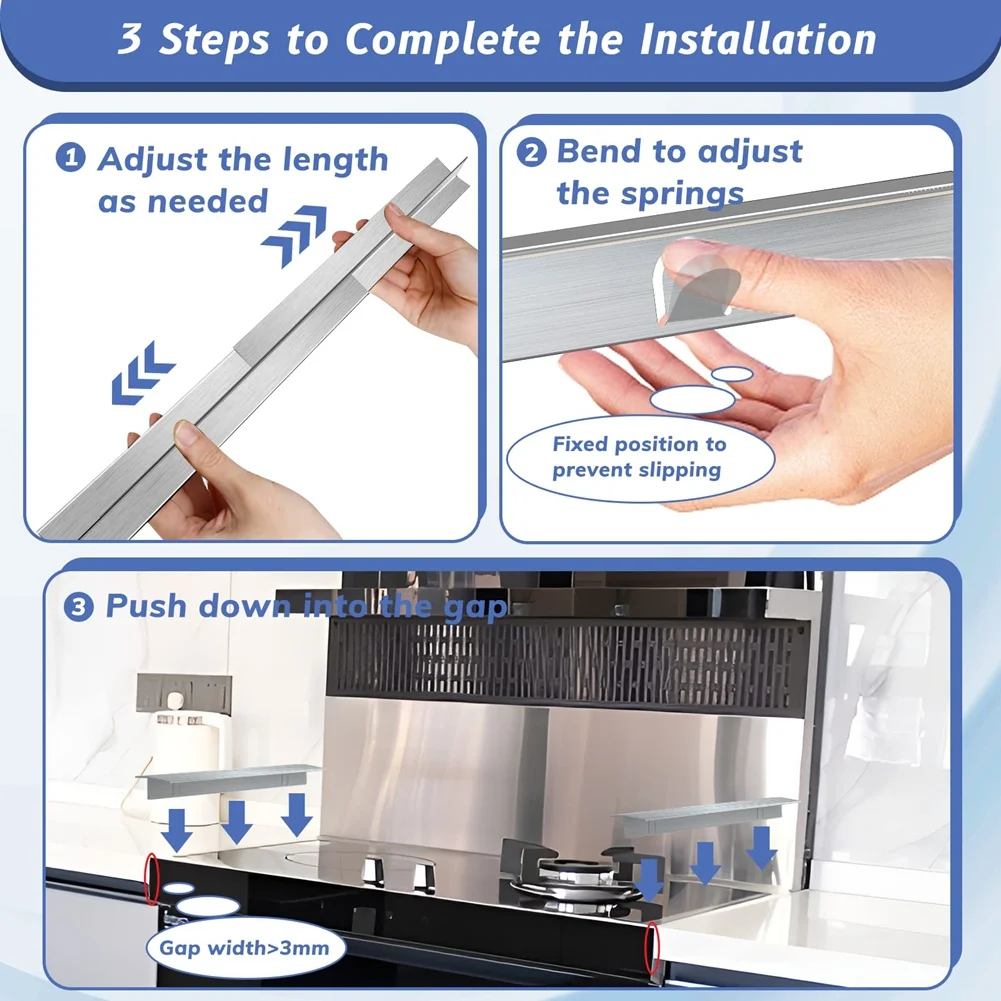 

A88E-Stove Gap Covers Stainless Steel 2 Packs, 13.8-27.6 Inch Adjustable Heat Resistant Not Sharp Gap Filler