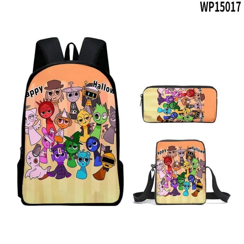 

Sprunkis Backpack 3Set Backpack Pen Bag Music Rhythm Box Backpack Canvas Print Zipper Game Middle School Students Waterproof Bag