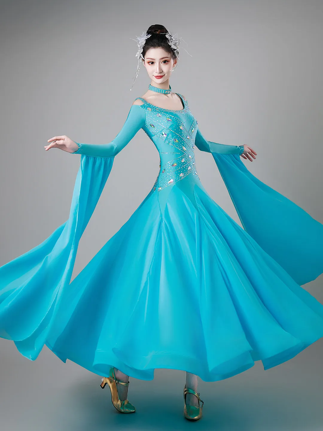 New 2026 Waltz Ballroom Competition Dance Dress Competition Professional Performance Costumes Green Blue Clothes Women's Dresses