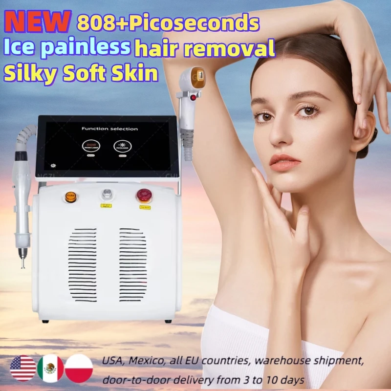 Professional 2 in 1 Diode and  Laser 3500W 755 808 1064nm Hair Removal Machine Portable Picoseconds Laser Tattoo Remover