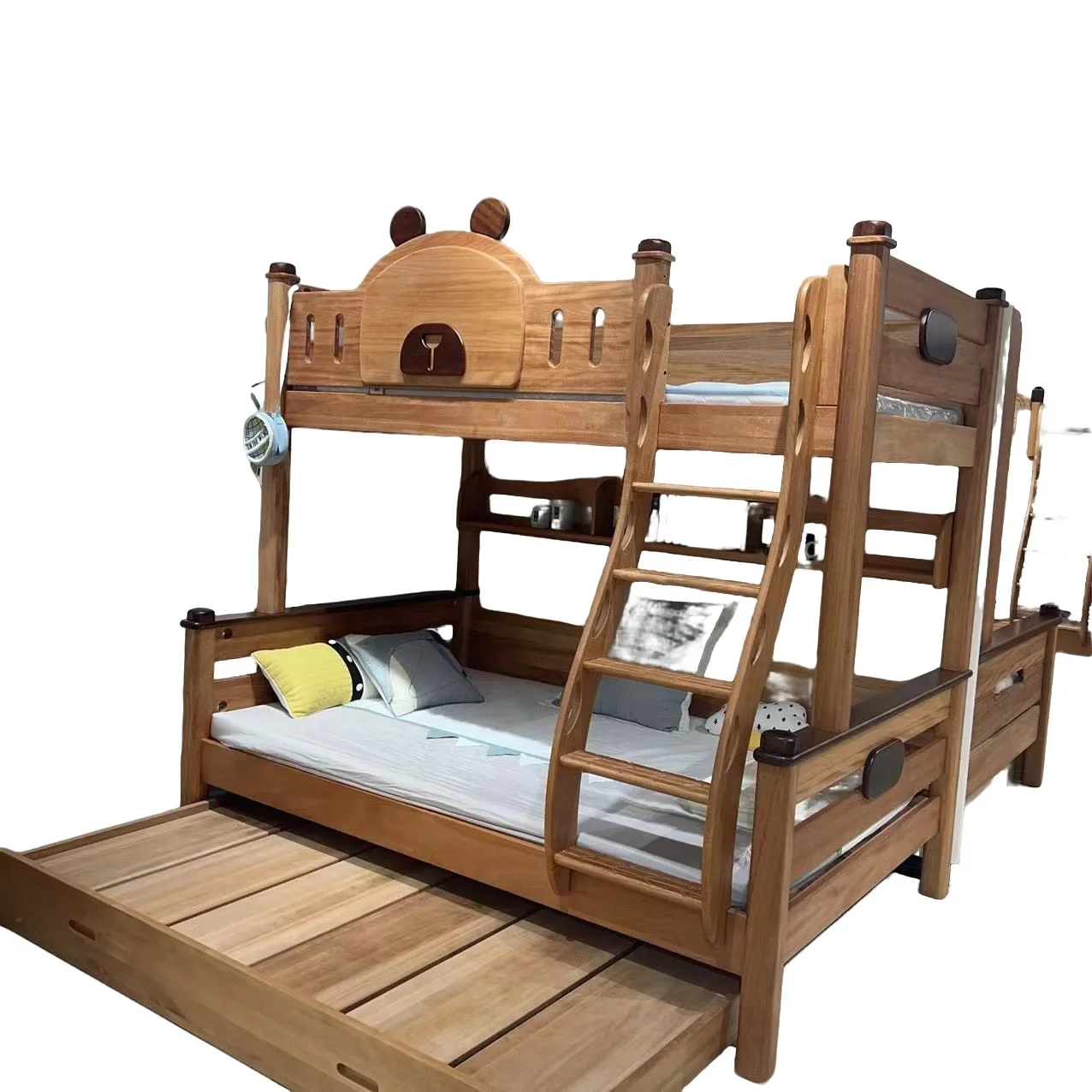 All solid wood bear bed equal width high and low bed red sandalwood wood wax oil children's mother bed upper and lower