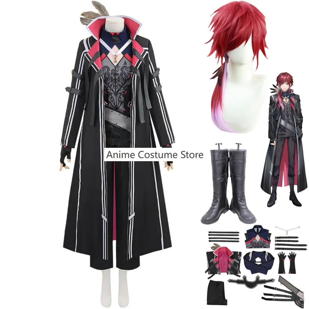 

Anime Virtual YouTuber NIJISANJI Lauren Iroas Cosplay Costume Wig Long Trench Coat Uniform Shoes Man Carnival Halloween Suit