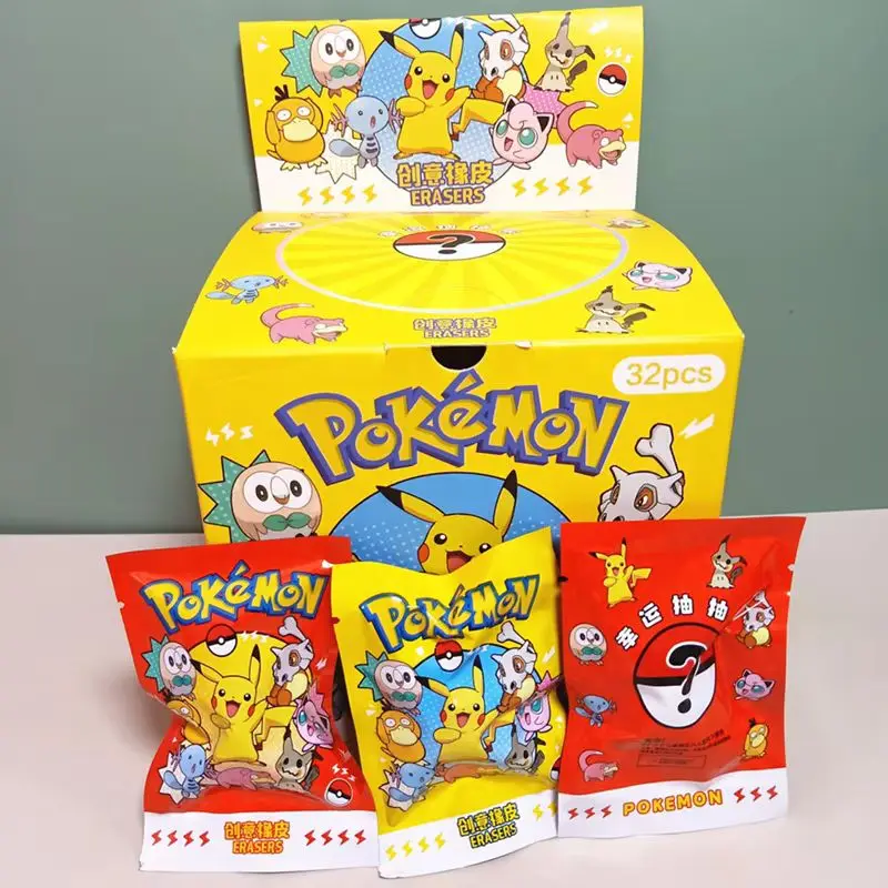 

32pcs Pokemon Pikachu Blind Box Eraser Kawaii Action Figure Model Doll Student Stationery Toy Gift for Children