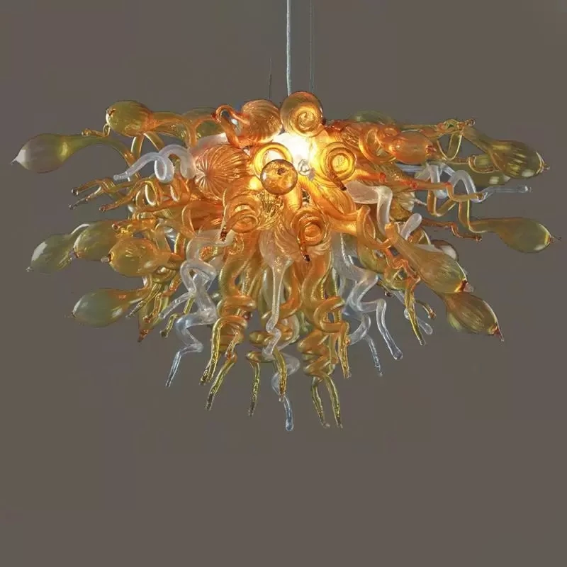 Hand-blown glass chandelier with LED bulbs is energy-saving and environmentally friendly creating a warm and romantic night