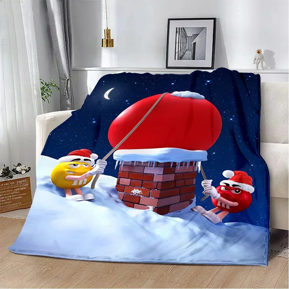 2026 Cartoon Chocolate Bean M-M&M's Printed Blanket Picnic Blankets Warm Blanket Soft Comfortable Blanket Home Travel Birthday G