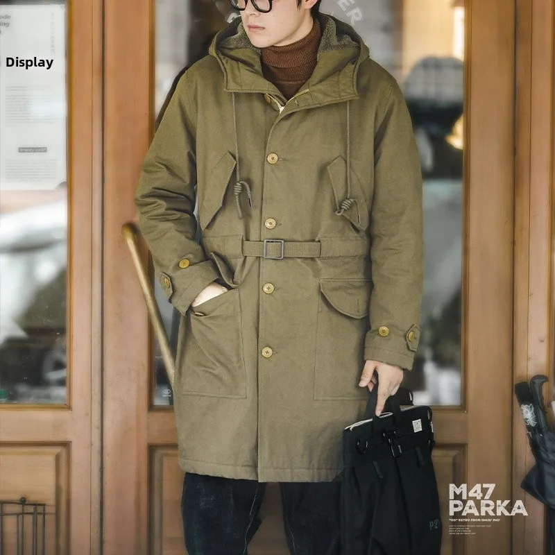 

Maden Retro American Workwear Cotton Jaet Hooded Warm Mid-Length Men's Outerwear Coat Youth Trend Autumn Winter Coat