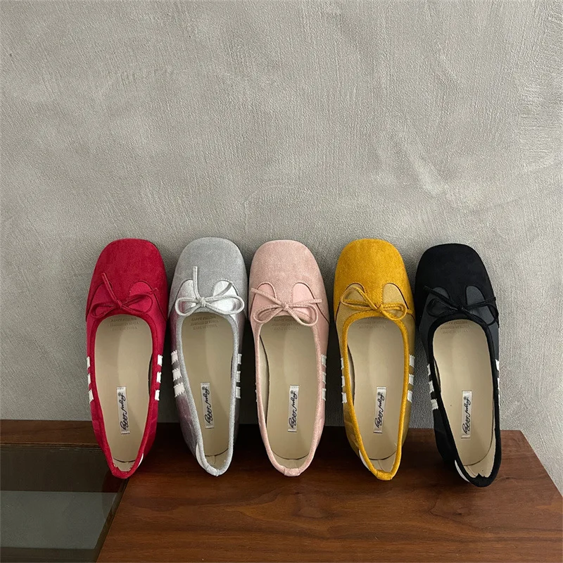 

IPPEUM Ballet Sneakers Women Flats 2025 Summer New Round Toe Red Black Ballerina Shoes