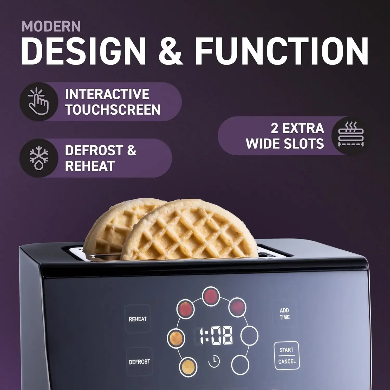 Touch Screen Display Smart Toaster, 2 Slice with 8 Bread Type and 7 Browning Modes, Automatic Lowering and Raising, Dig