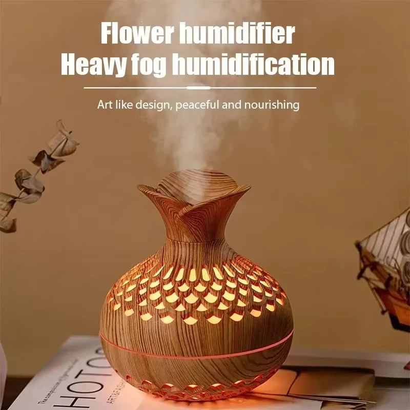 Wood Grain Mini Vase Air Humidifier USB Electric Ultrasonic Water Aroma Essential Oil Diffuser Home Room Fragrance Air Purifier