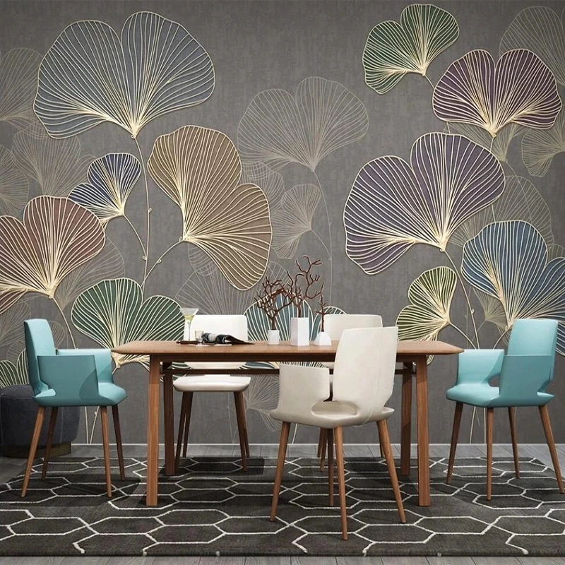 Custom Photo Mural Wallpaper Light Luxury 3D Lines Embossed Ginkgo Leaves Living room sofa TV background wall bedroom restaurant