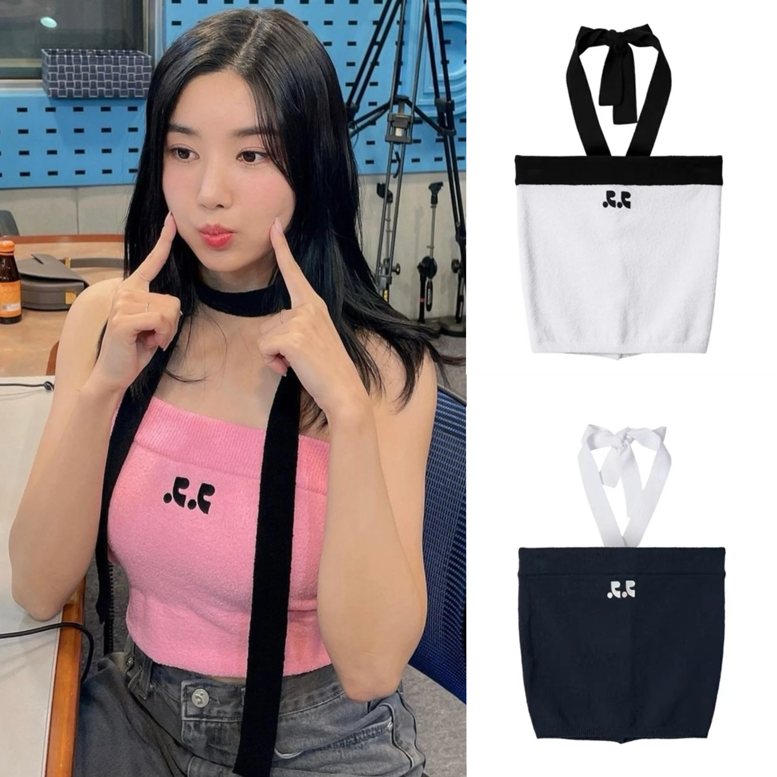 

Slim Fit Knitted Tube Top Vest ort Sle Hanging Ne Strap for Sexy Girls Cotton And Other Materials Summer 2024 Pure Color