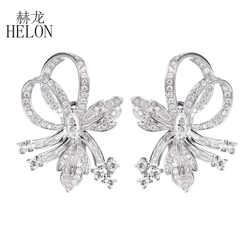 HELON Solid 18k AU750 White Gold Marquise Cut Natural Diamonds Earrings Elegant Women Diamonds Trendy Jewelry Luxury Exquisite