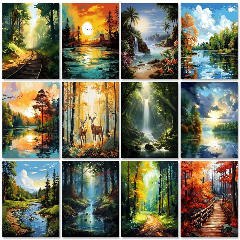 GATYZTORY Painting By Numbers Arts and Crafts Acrylic on Canvas Paints Forest Scenery Canvas for Painting Kits Wall Decor